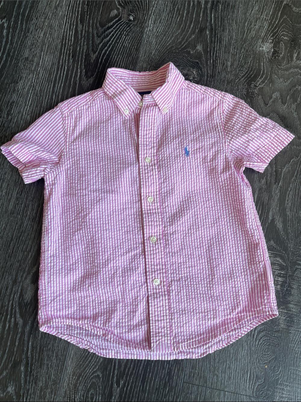 Ralph Lauren Pink & White Seersucker Short Sleeve Button-Down Shirt 100% Cotton